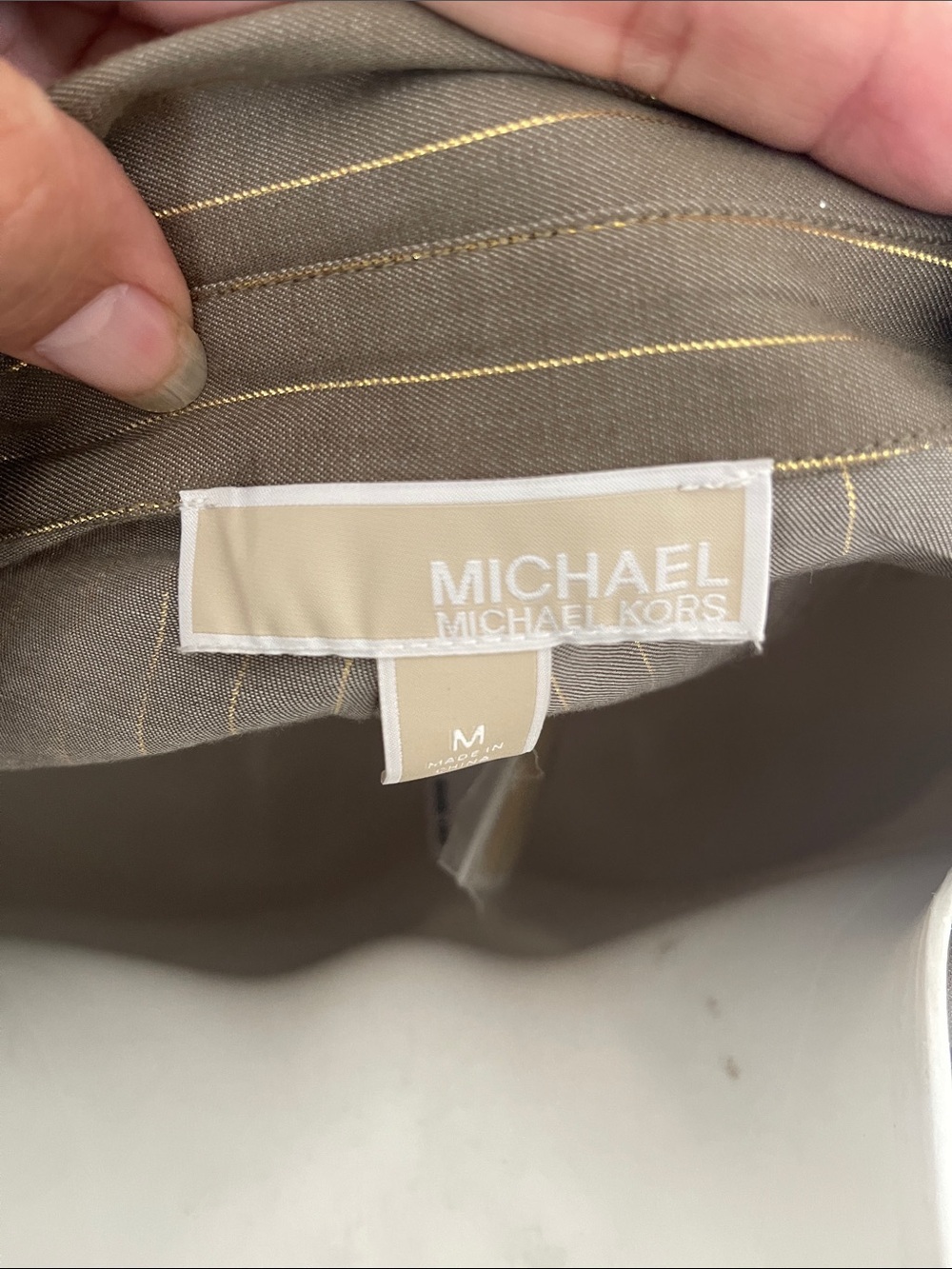 Michael Kors Safari green Top with Gold Pinstripes - Picture 2 of 14